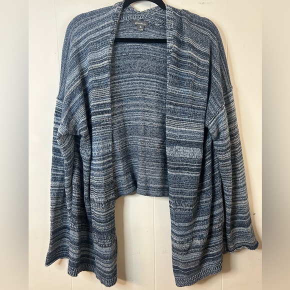 Eddie Bauer, size 2XL, 100% cotton blue cardigan, knit texture, draped front - Picture 1 of 6
